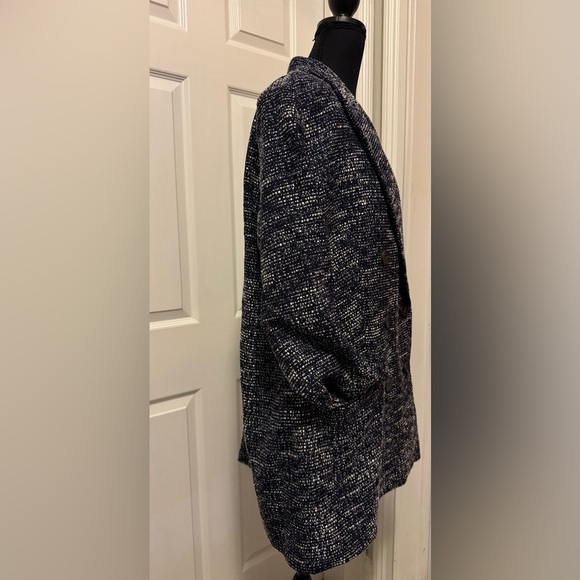 Express Navy and White Tweed Double-Breasted Coat - Picture 4 of 11